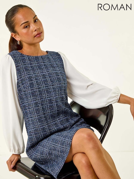 Roman Blue Petite Boucle Contrast Sleeve Dress (V12439) | €66