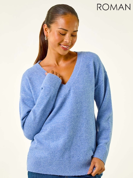 Roman Blue Petite V-Neck Knit Jumper (V12457) | €42