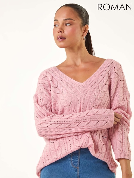Roman Pink Petite V-Neck Knit Jumper (V12461) | €53