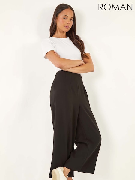 Roman Black Petite Cropped Wide Leg Stretch Trousers (V12462) | €48