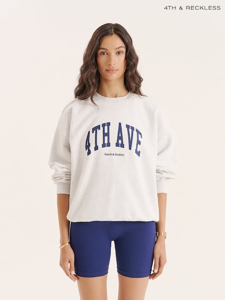 4th & Reckless Grey Slogan Oversized Sweatshirt - Avenue (V12477) | €53