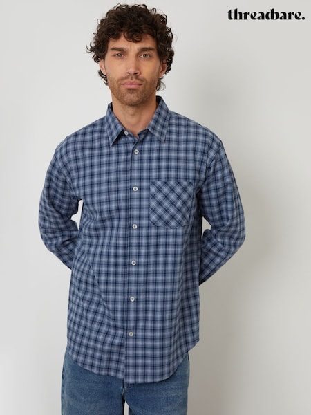 Threadbare Blue Brushed Check Flannel Relaxed Fit Shirt (V12478) | €41