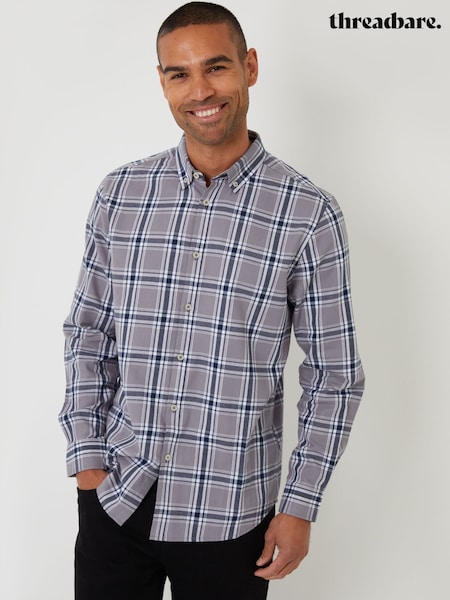 Szary - Threadbare Brushed Flannel Check Long Sleeve Shirt (V12488) | 140 zł