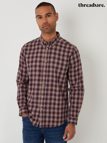 Niebieski - Threadbare Brushed Flannel Check Long Sleeve Shirt (V12489) | 140 zł