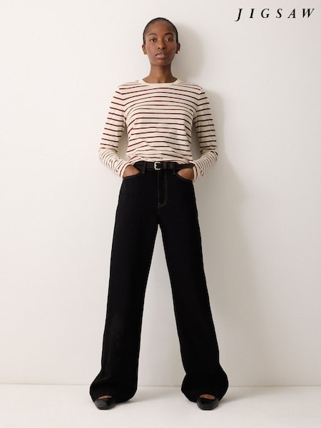 Jigsaw Red Cotton Slub Stripe Long Sleeve T-Shirt (V12515) | AED262