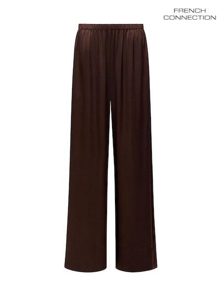 French Connection Brown Bernadetta Satin Wide Leg Pants (V12666) | 322 QAR
