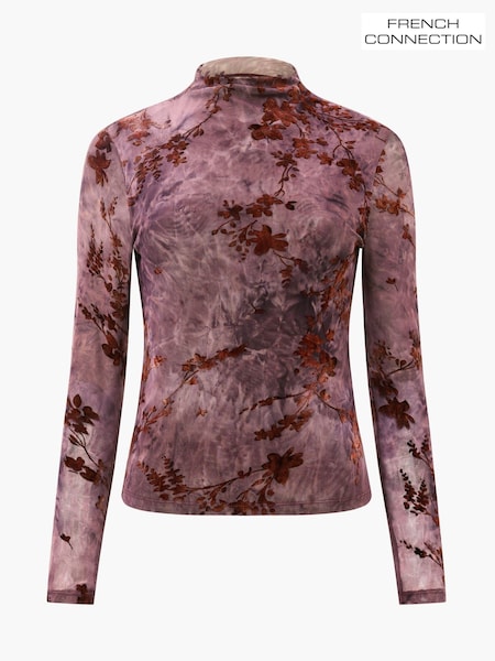 French Connection Purple Kenny Mesh Velvet Burnout Top (V12680) | AED227