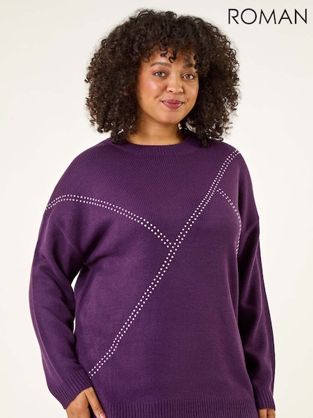 Roman Purple Curve Hotfix Knit Jumper (V12700) | €58