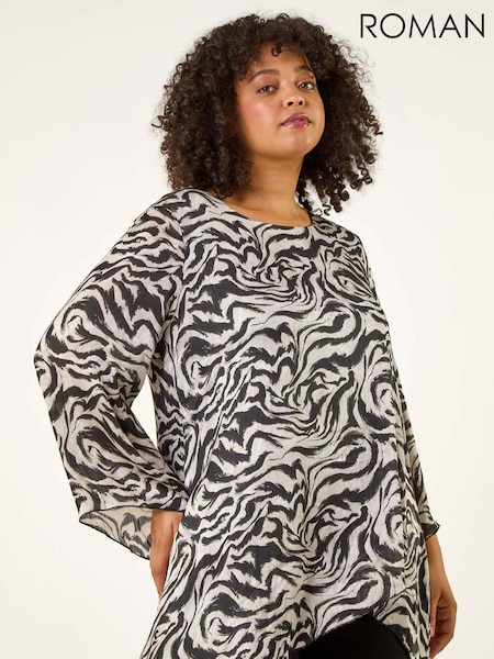 Roman Grey Curve Abstract Print Tunic Top (V12703) | €60