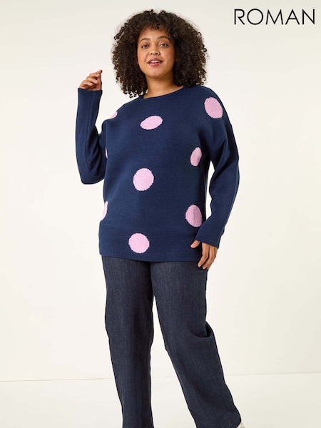 Roman Blue Curve Large Spot Knit Jumper (V12709) | €59