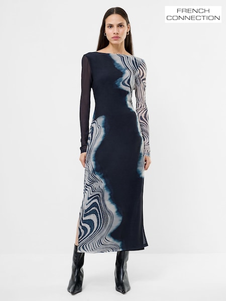 French Connection Blue Celeste Shuri Mesh Midi Dress (V12738) | 490 QAR