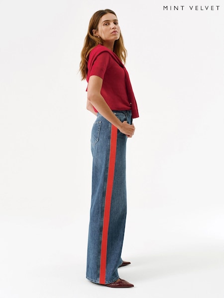 Mint Velvet Blue Indigo Side Stripe Wide Jeans (V12741) | €146