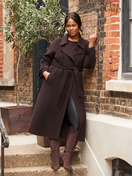 Live Unlimited Brown Chocolate Wool Blend Belted Coat (V12777) | €279