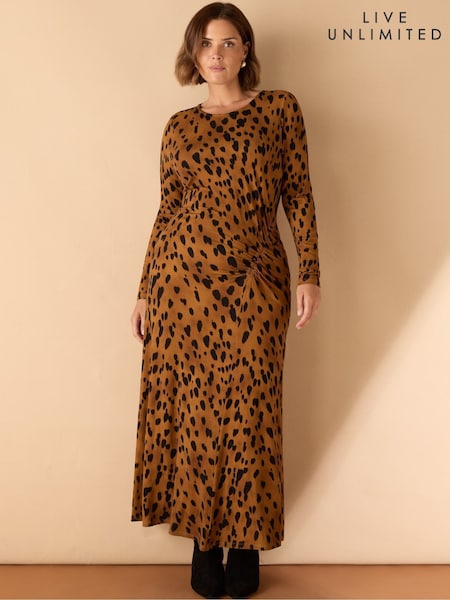 Live Unlimited Curve Animal Print Ruched Jersey Dress (V12779) | R$ 680