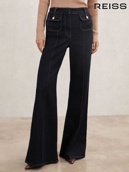 Reiss Dark Blue Ria Petite Flared Pocket-Detail Jeans (V12837) | €242
