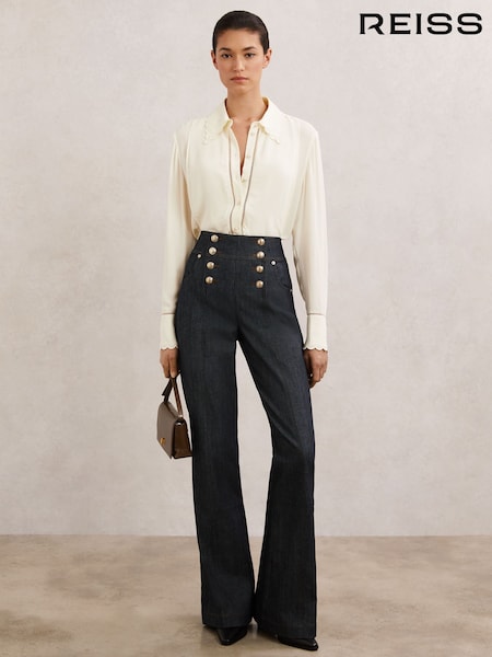 Reiss Dark Blue Skylar Button-Detail Flared Jeans (V12838) | €210
