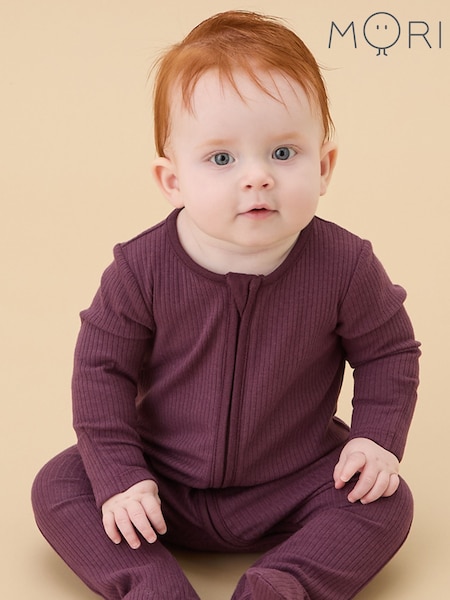 MORI Purple Supersoft Ribbed Two Way Zip Sleepsuit (V12917) | AED189