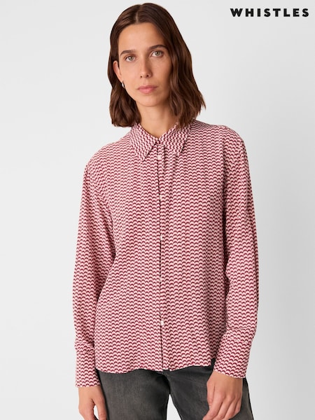 Whistles Red Geo Print Pleat Detail Shirt (V12957) | €130