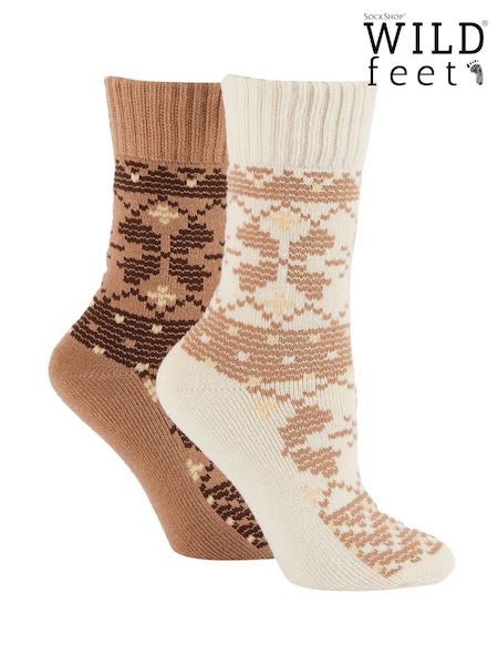Wild Feet Cream Chunky Fairisle Thermal  Socks 2 Pack (V12970) | €16