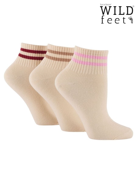 Wild Feet Cream Stripe Top Cropped Length Sporty Ankle Socks 3 Pack (V12978) | €16