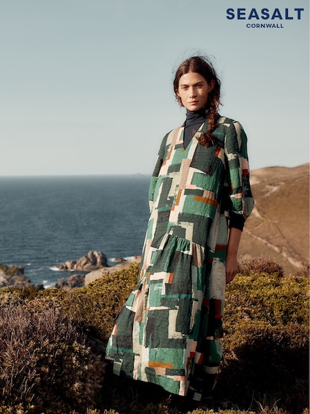 Seasalt Cornwall Green Windblown Tiered V-Neck Dress (V13084) | €135