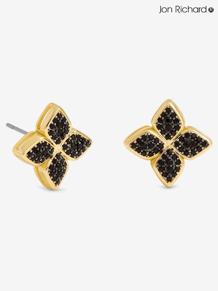 Jon Richard Gold 14K Plated and Jet Druzy Stone Clover Earrings (V13529) | €33