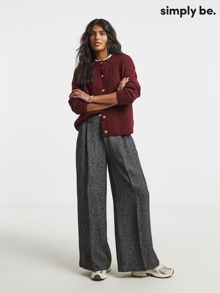 Simply Be Grey Wool Look Textured Wide Leg Tailored Trousers (V13540) | €59
