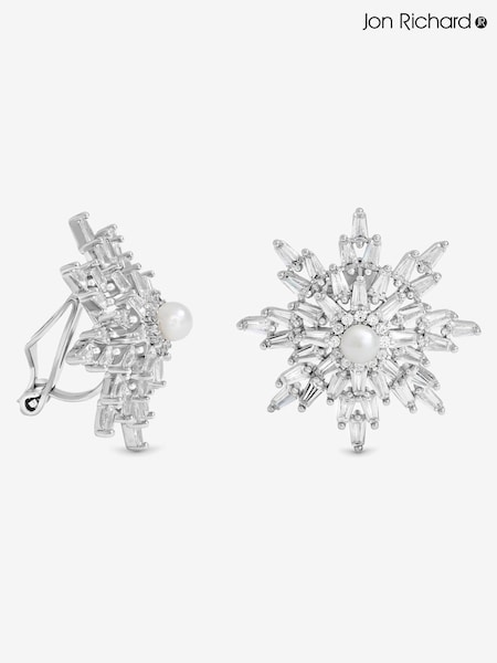 Jon Richard Metallic Rhodium Plated Crystal and Pearl Star Clip Earrings (V13545) | AED175