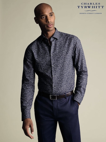 Charles Tyrwhitt Blue Non-Iron Stretch Floral Print Slim Fit Shirt (V13628) | €99