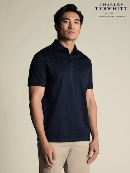 Charles Tyrwhitt Blue Navy Short Sleeve Large Textured Jacquard Polo Shirt (V13634) | €86