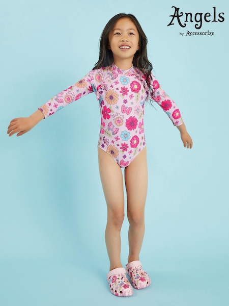 Angels By Accessorize Pink Girl Retro Bloom Long Sleeve Swimsuit (V13740) | € 31 - € 33