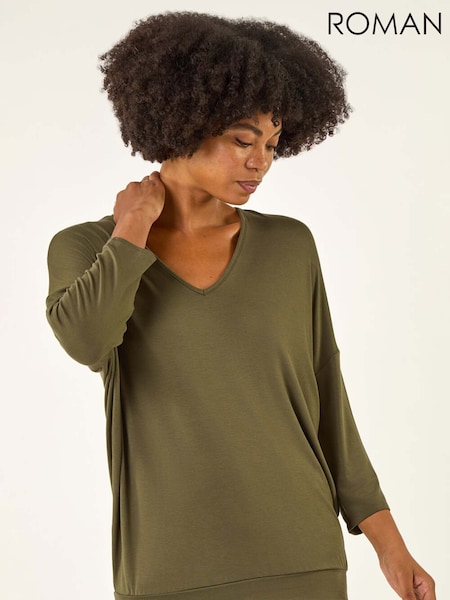 Roman Green V-Neck Jersey Stretch T-Shirt (V13749) | €42