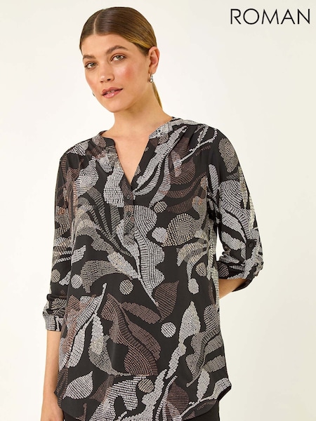 Roman Black Abstract Puff Print Stretch Blouse (V13764) | €56