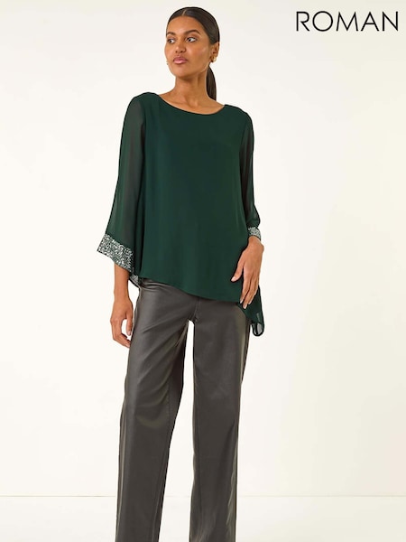 Roman Green Asymmetric Sequin Cuff Tunic Top (V13766) | €60
