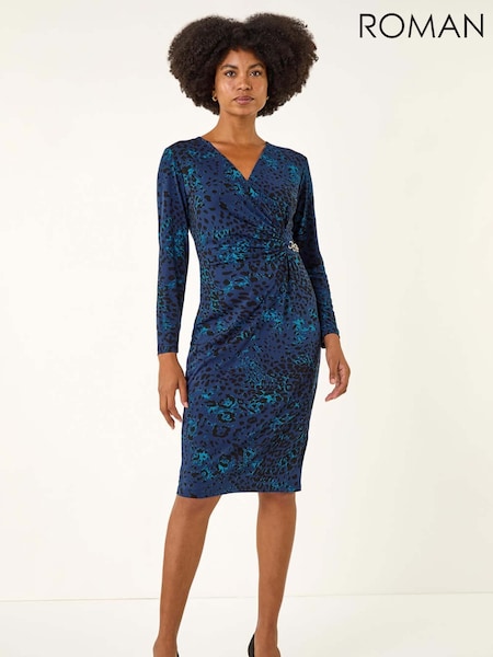 Roman Blue Animal Print Chain Detail Dress (V13767) | €66