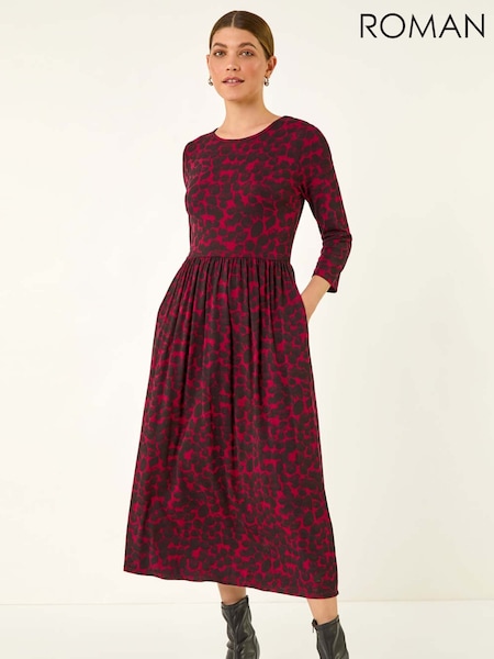 Roman Red Abstract Spot Stretch Midi Dress (V13777) | €60