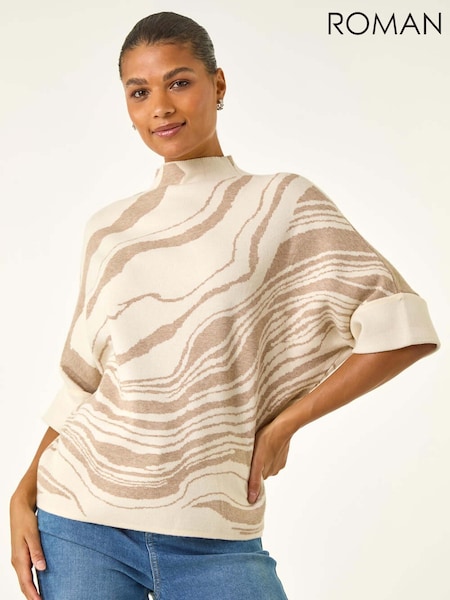 Roman Natural Marble High Neck Knit Jumper (V13785) | €48