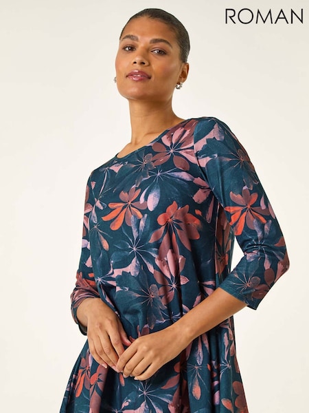 Roman Blue Floral Hanky Hem Stretch Tunic Top (V13787) | €48