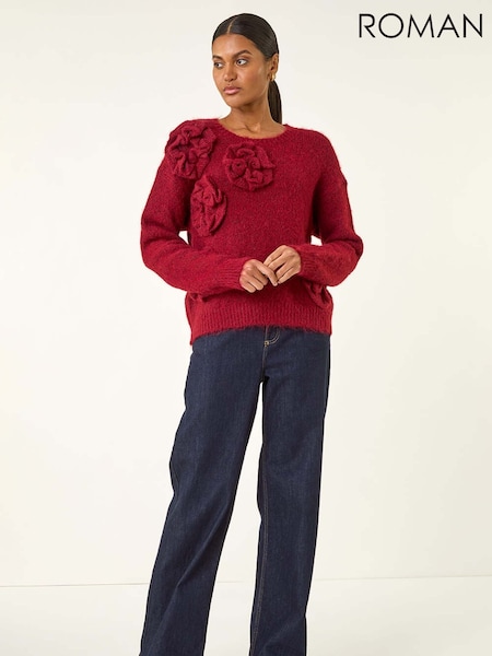 Roman Red Chunky Floral Knit Jumper (V13792) | €64