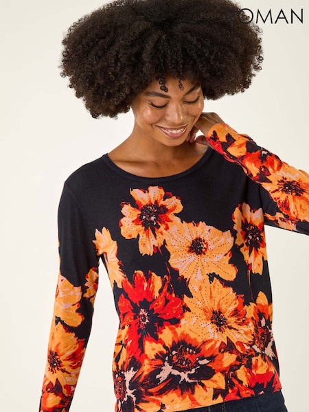 Roman Black Floral Print Knit Jumper (V13799) | €56
