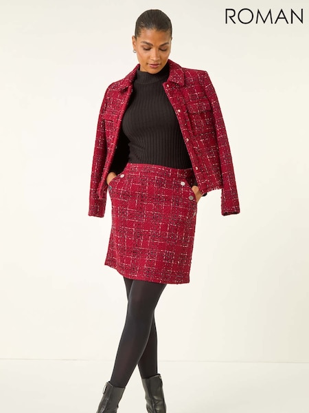 Roman Red Checkered Boucle A-Line Skirt (V13801) | €56