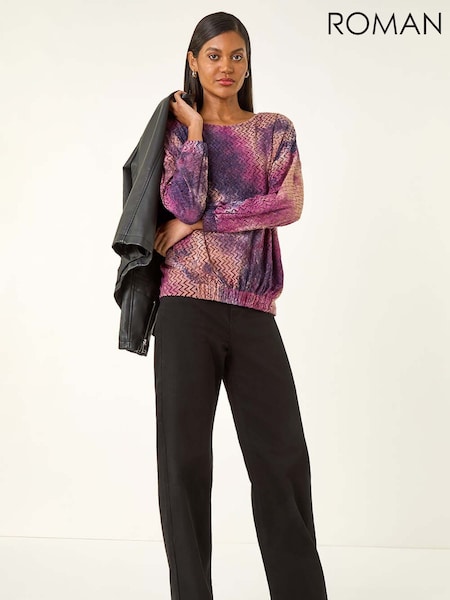 Roman Pink Textured Burnout Print T-Shirt (V13806) | 260 QAR