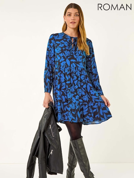Roman Floral Tie Front Smock Dress (V13821) | R$ 545