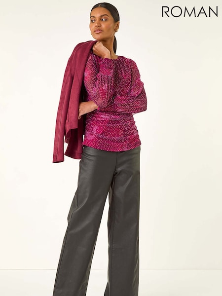 Roman Pink Printed Stud Mesh Stretch Tunic Top (V13827) | €64