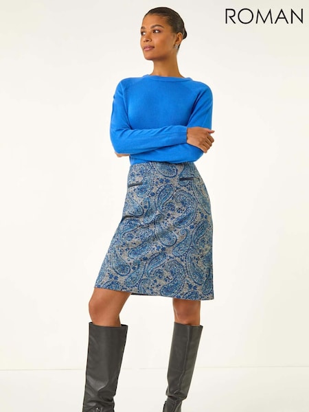 Roman Blue Paisley Jersey Stretch Skirt (V13828) | €42