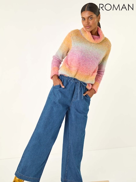 Roman Blue Tie Front Wide Leg Trousers (V13829) | €45