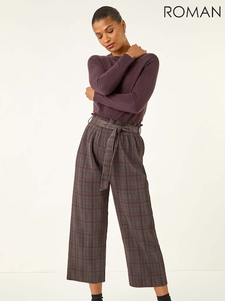 Roman Textured Check Belted Culottes (V13832) | € 55