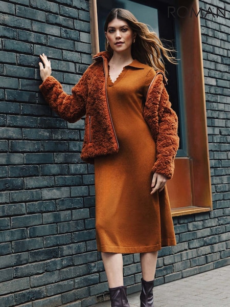 Roman Orange Scallop Detail Knitted Midi Dress (V13849) | €82