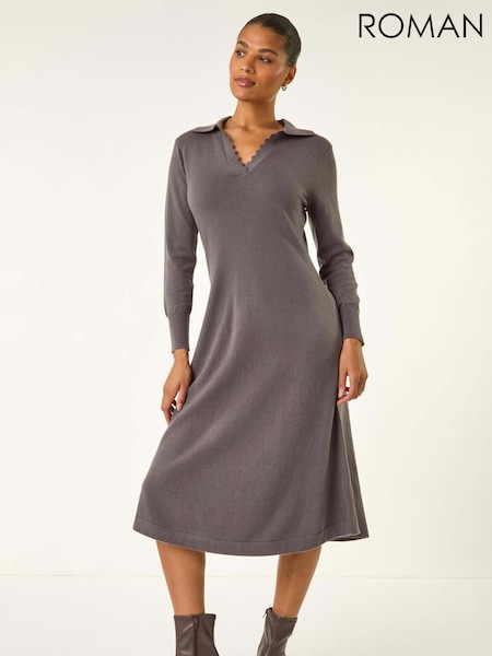 Roman Grey Scallop Detail Knitted Midi Dress (V13852) | R$ 700