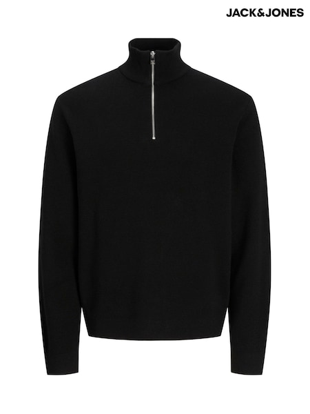 JACK & JONES Black Half Zip High Neck Jumper (V13942) | 223 QAR